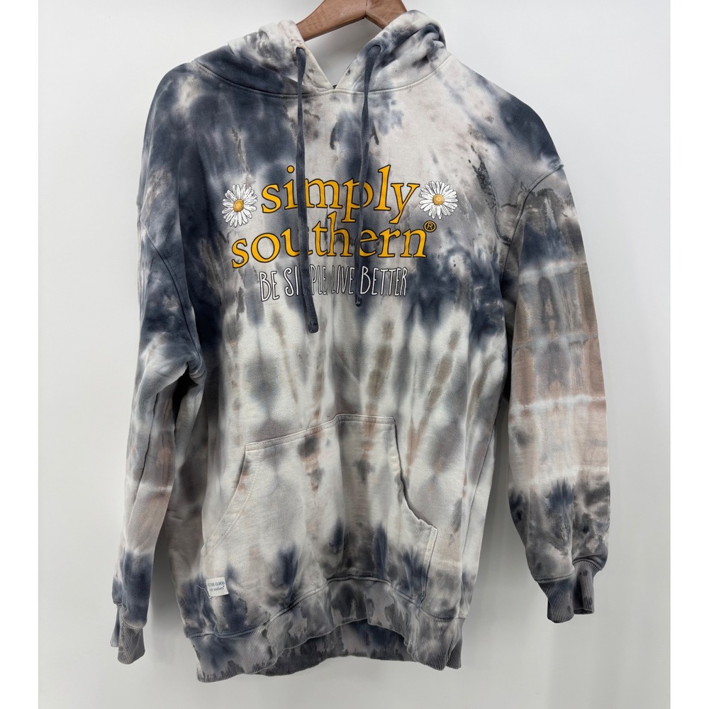 Simply Southern Hoodie Women's Large Tie Dye Elephant Sparkle Gray White